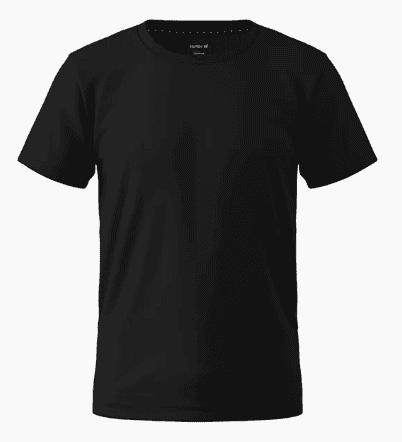 A plain black short-sleeve t-shirt on a white background.