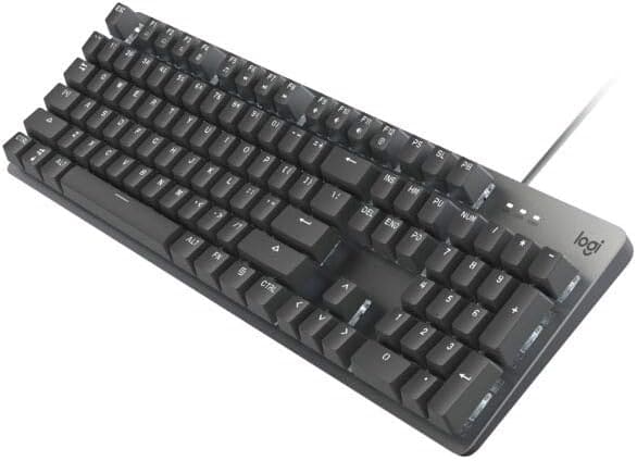 A black wired mechanical keyboard with a numeric keypad and function keys, featuring the Logitech logo in the top right corner.