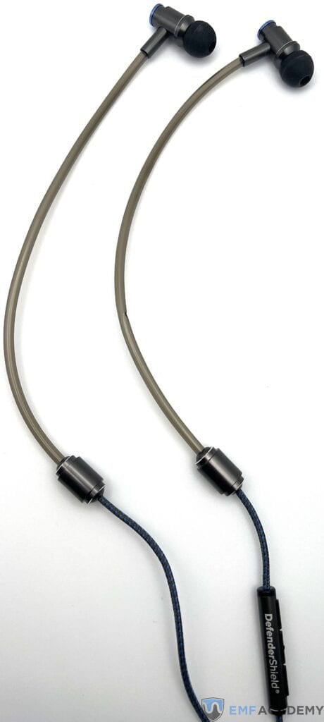 Black in-ear headphones with a neckband design and a braided cable.