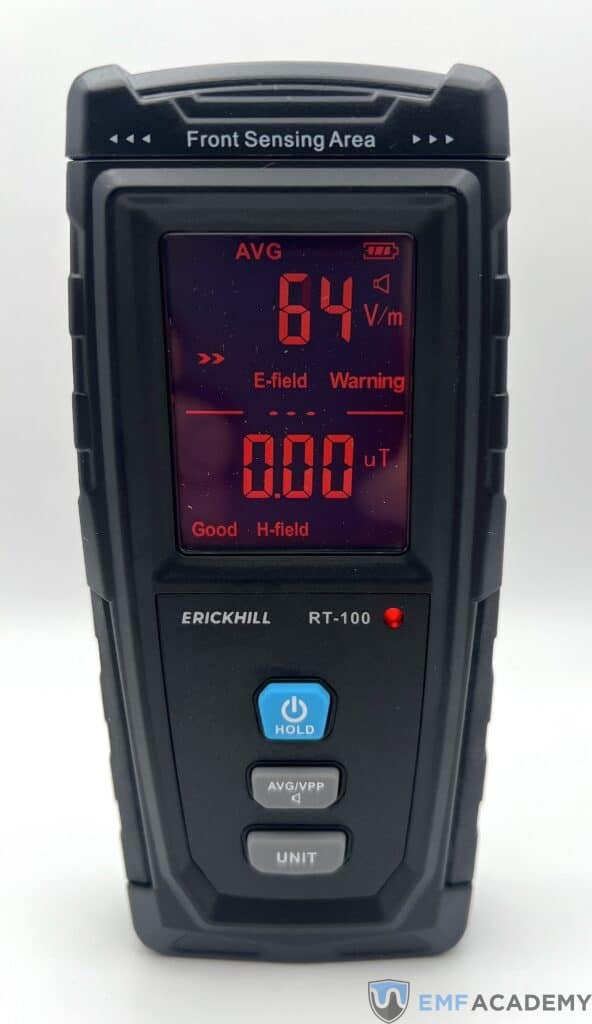 Erickhill EMF meter flashing red and alarm sounding.