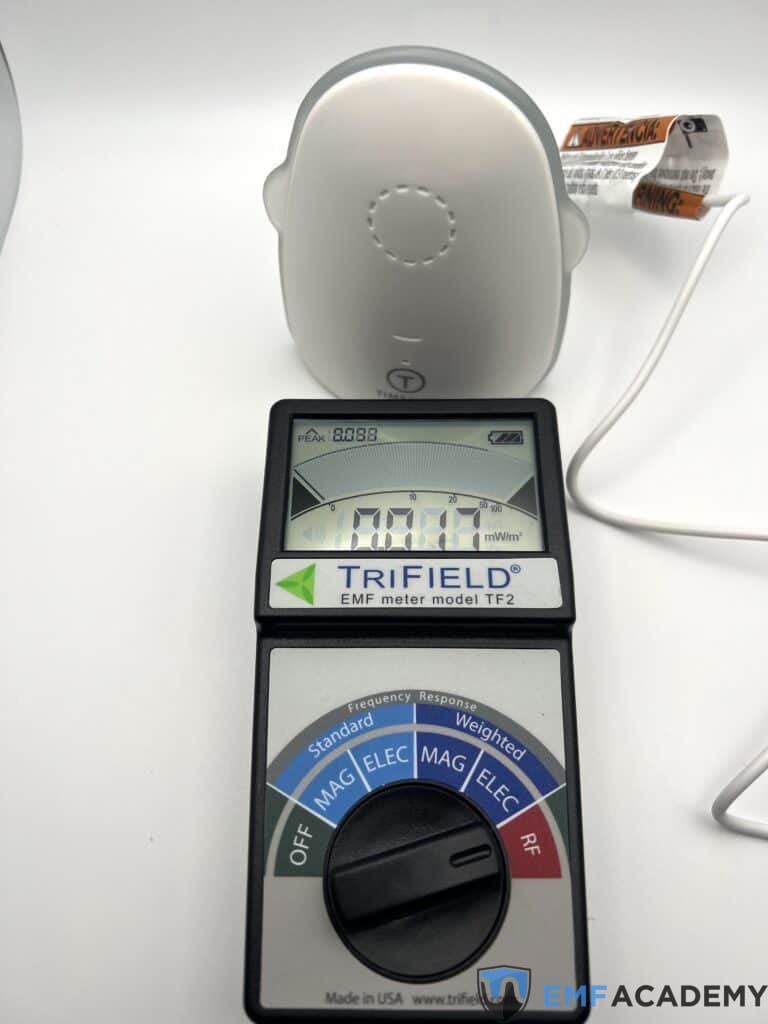 Testing EMF radiation of the Timeflys baby monitors with an EMF meter.