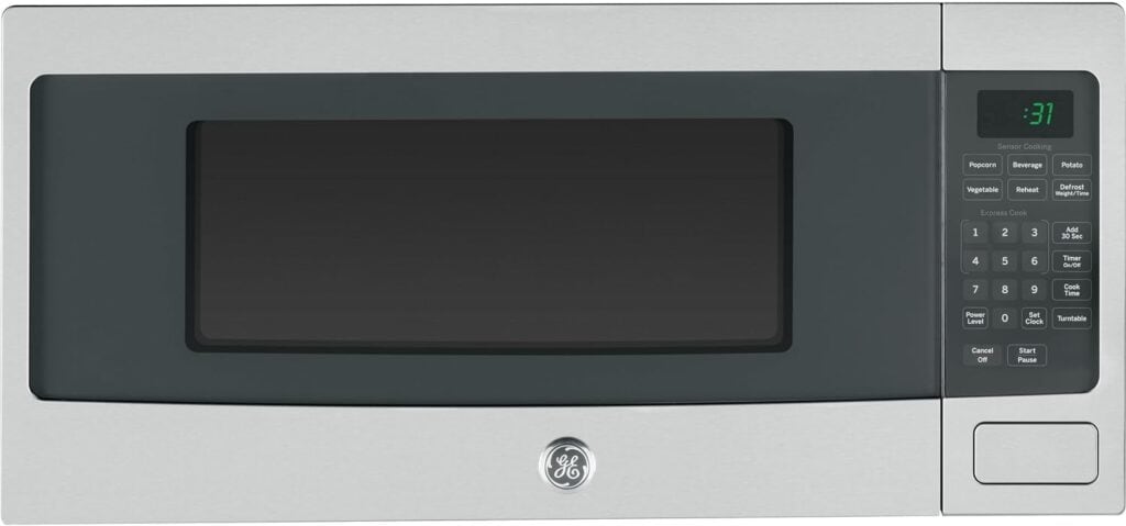 Front view of a stainless steel microwave with a digital display showing -37 and a control panel on the right side.